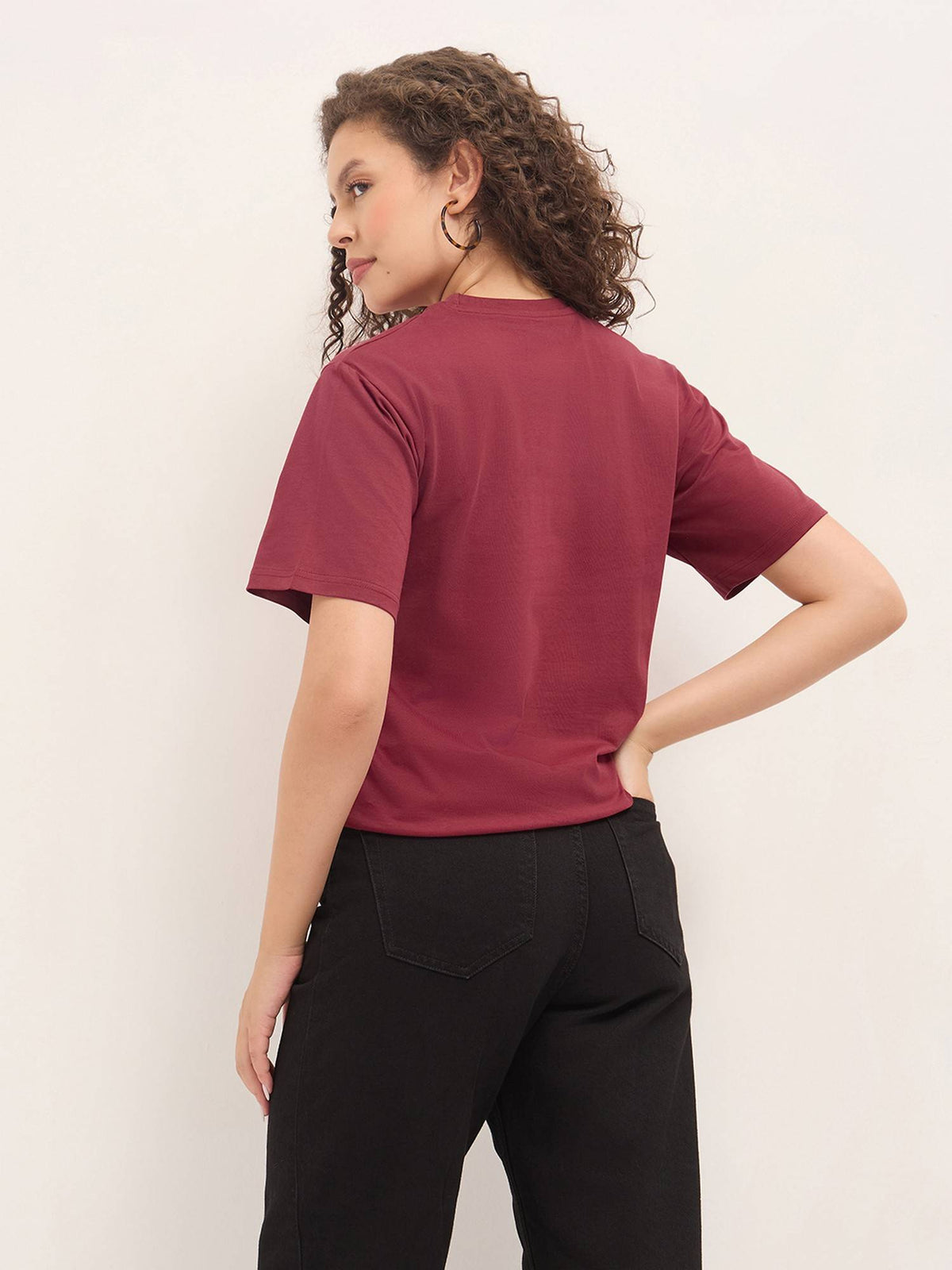 Maroon Women Relaxed Half Sleeves Typography Print T-Shirt | TS56 - view 4