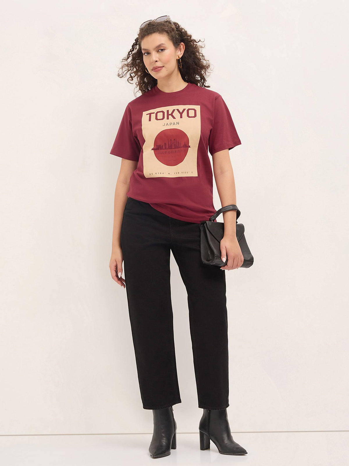 Maroon Women Relaxed Half Sleeves Typography Print T-Shirt | TS56 - view 5