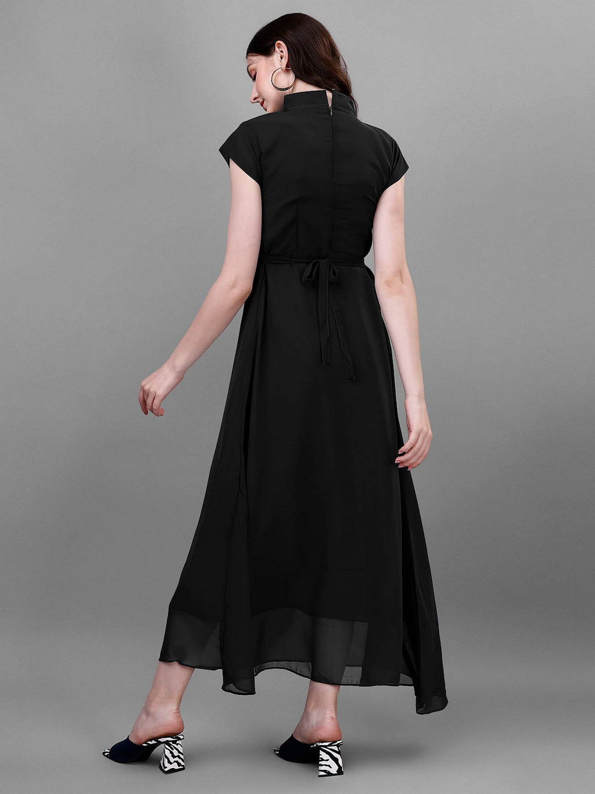 Women Teal Georgette Solid Flared Dress | D56 - view 6