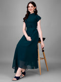 Women Teal Georgette Solid Flared Dress | D56 - view 1