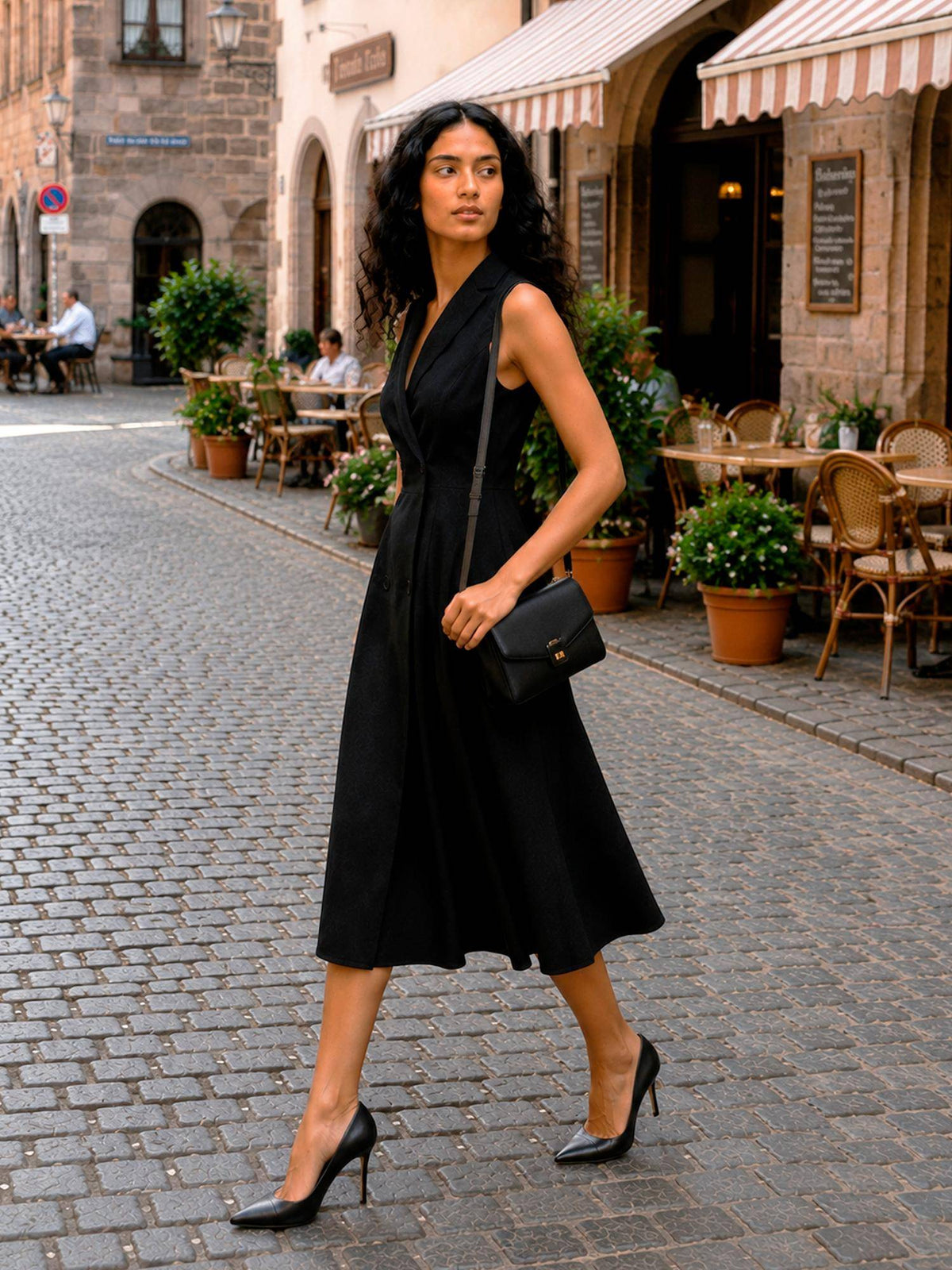 Women Black Self Design Pure Cotton Dress with Belt | D56 - view 3