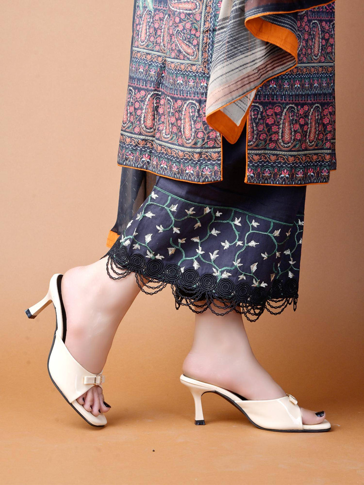 Elegant Cream Heel Sandals for Women and Girls | H78 - view 3