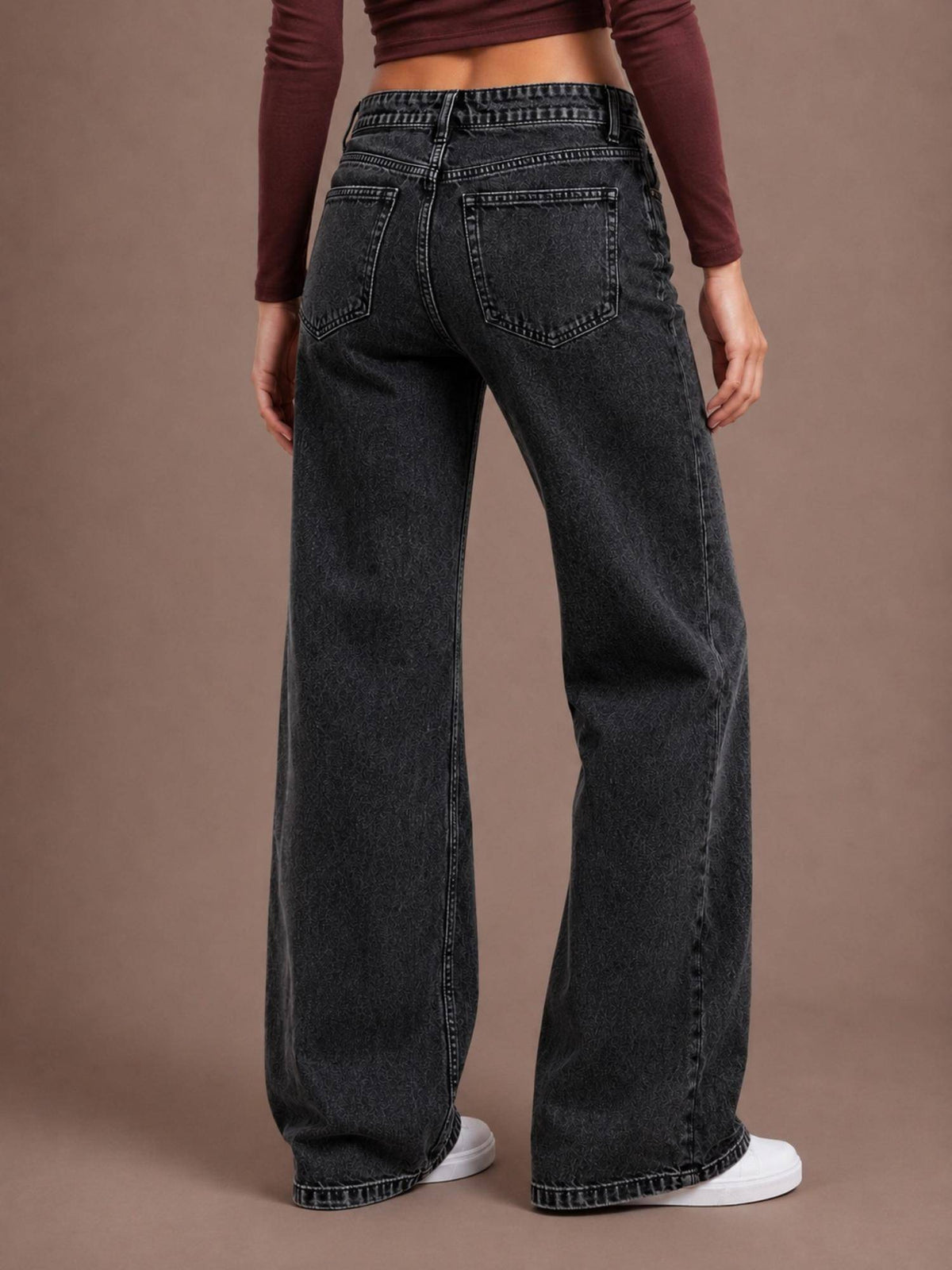 Womens Washed Black Wide Leg Streachable High Rise Jeans | WL90 - view 2