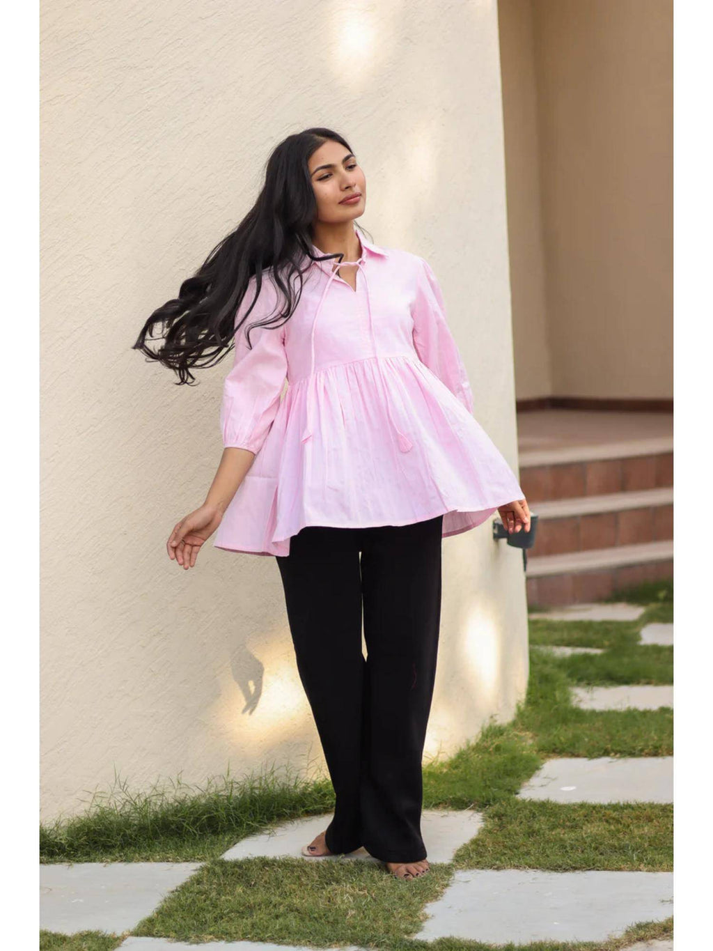 Pastel Pink Peplum Tunic Top | pt51 - view 4
