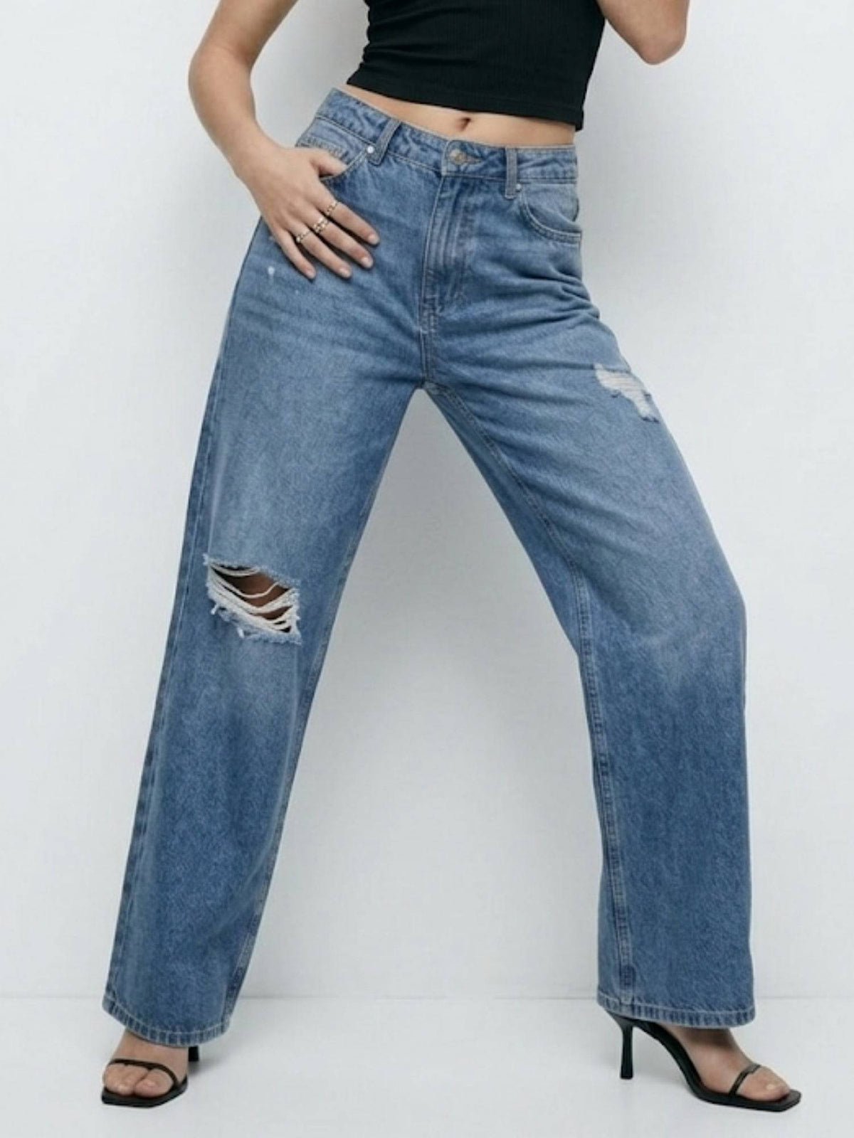 Women Blue Comfort Wide Leg High-Rise Light Fade Jeans | RF89 - view 1