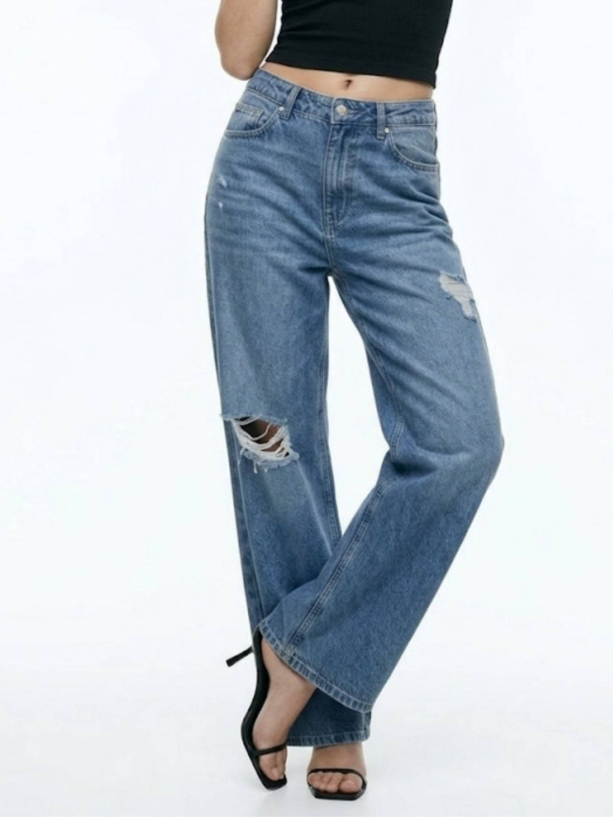 Women Blue Comfort Wide Leg High-Rise Light Fade Jeans | RF89 - view 2