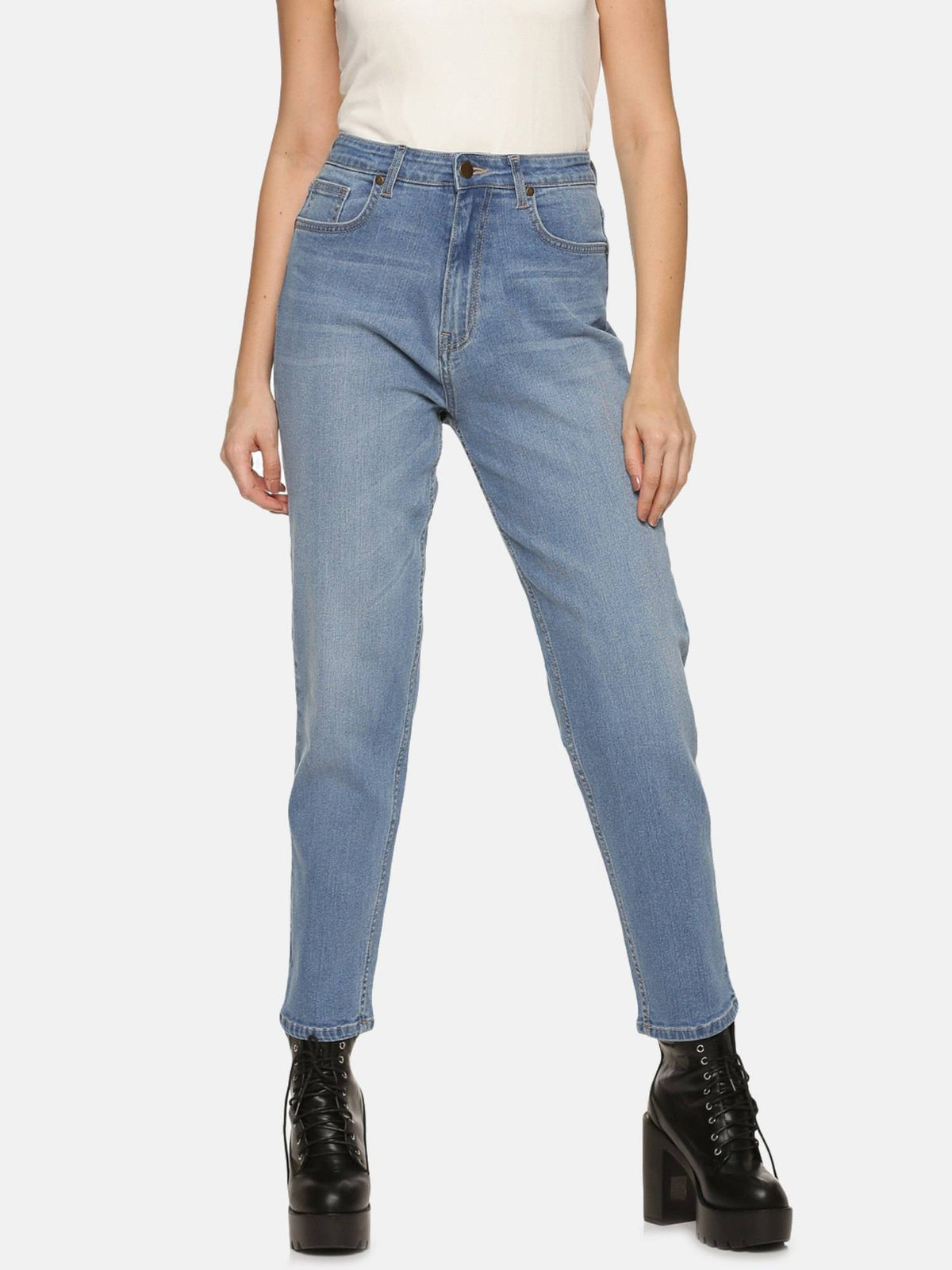 Mid Blue Straight Fit Denim Jeans | ST23 - view 1