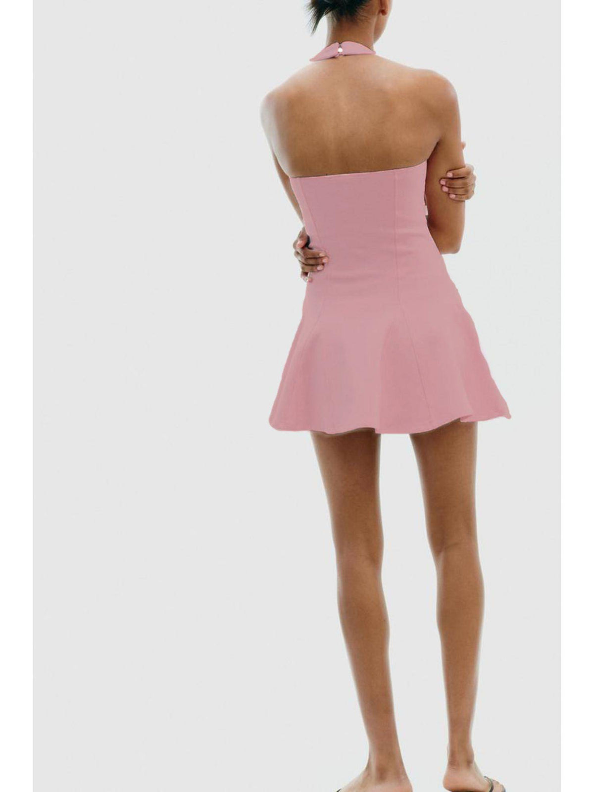 Black Halter Neck Fit and Flare Mini Dress | D56 - view 6