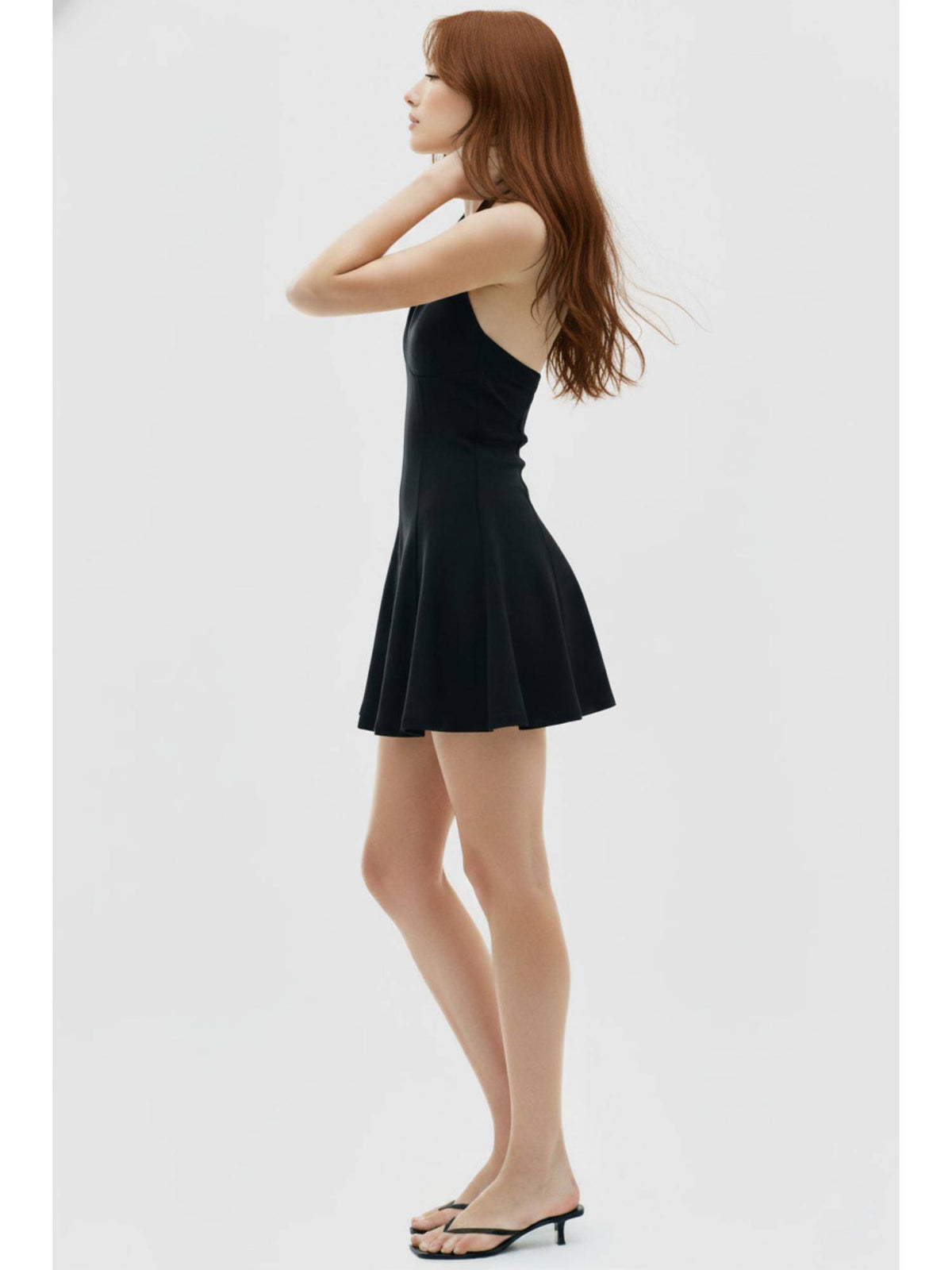 Black Halter Neck Fit and Flare Mini Dress | D56 - view 3
