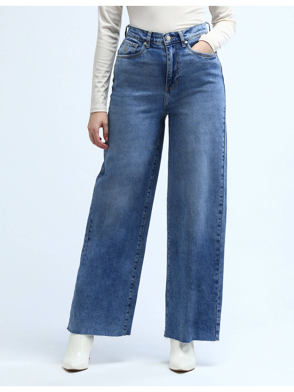 Blue High Rise Wide Leg Jeans | WL90 - view 1