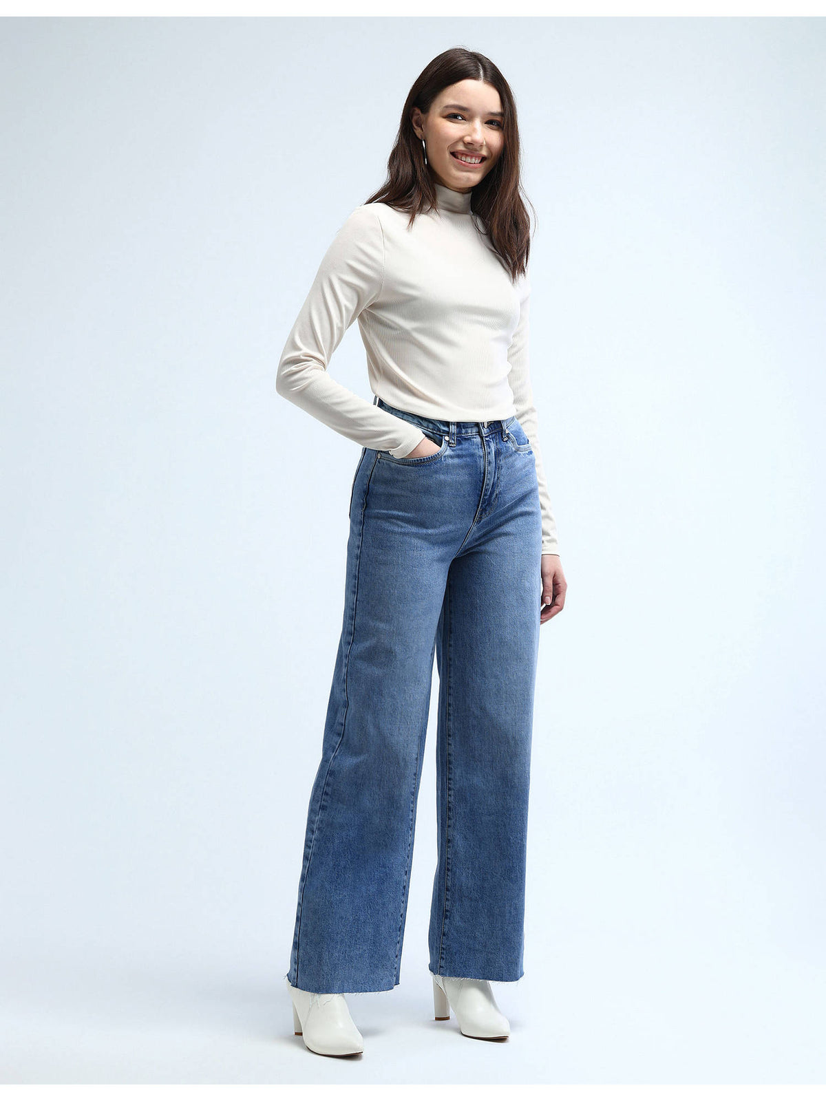 Blue High Rise Wide Leg Jeans | WL90 - view 3