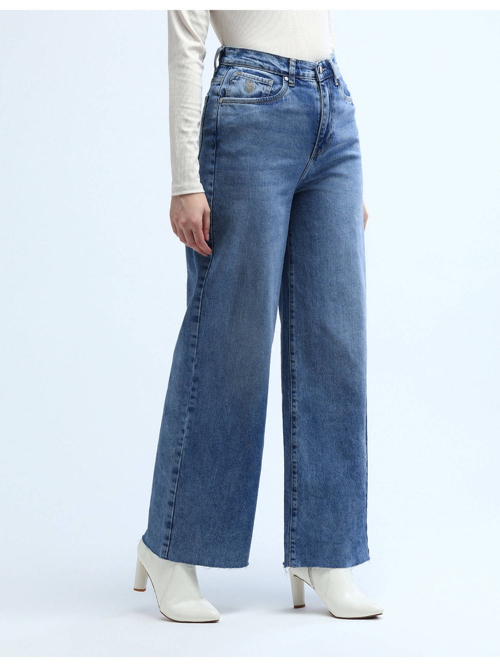 Blue High Rise Wide Leg Jeans | WL90 - view 4