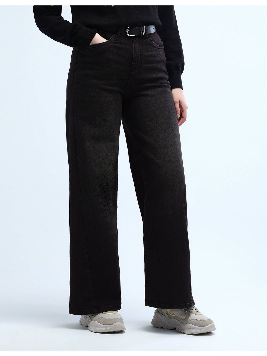 Black High Rise Stretchable Baggy Jeans | BG78 - view 1