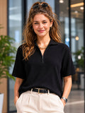 Women Black Solid/Plain Cotton Blend Polo T-Shirt | TS56 - view 1