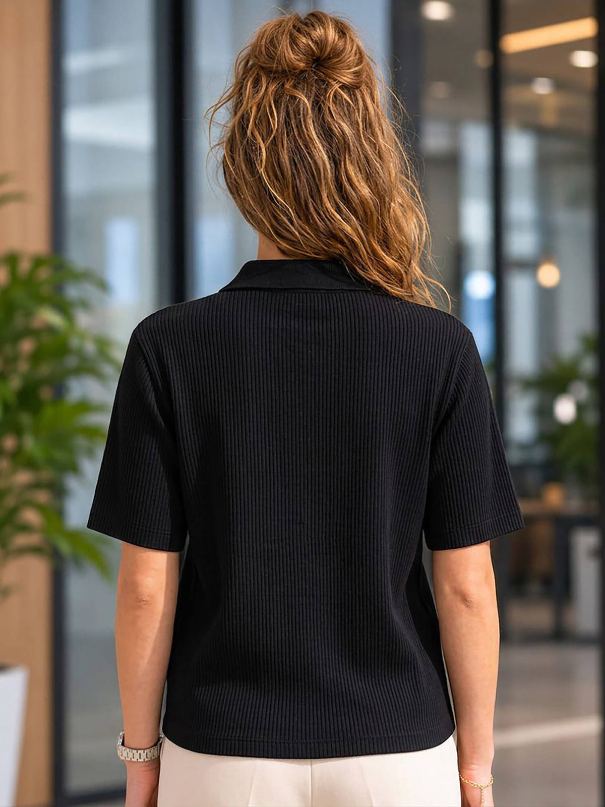 Women Black Solid/Plain Cotton Blend Polo T-Shirt | TS56 - view 3