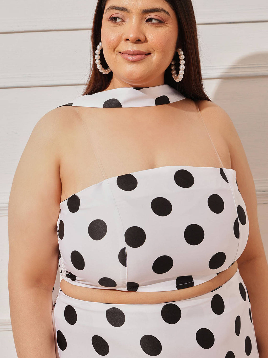 Women White Polka Dots Polyester Crop Top | CT61 - view 2