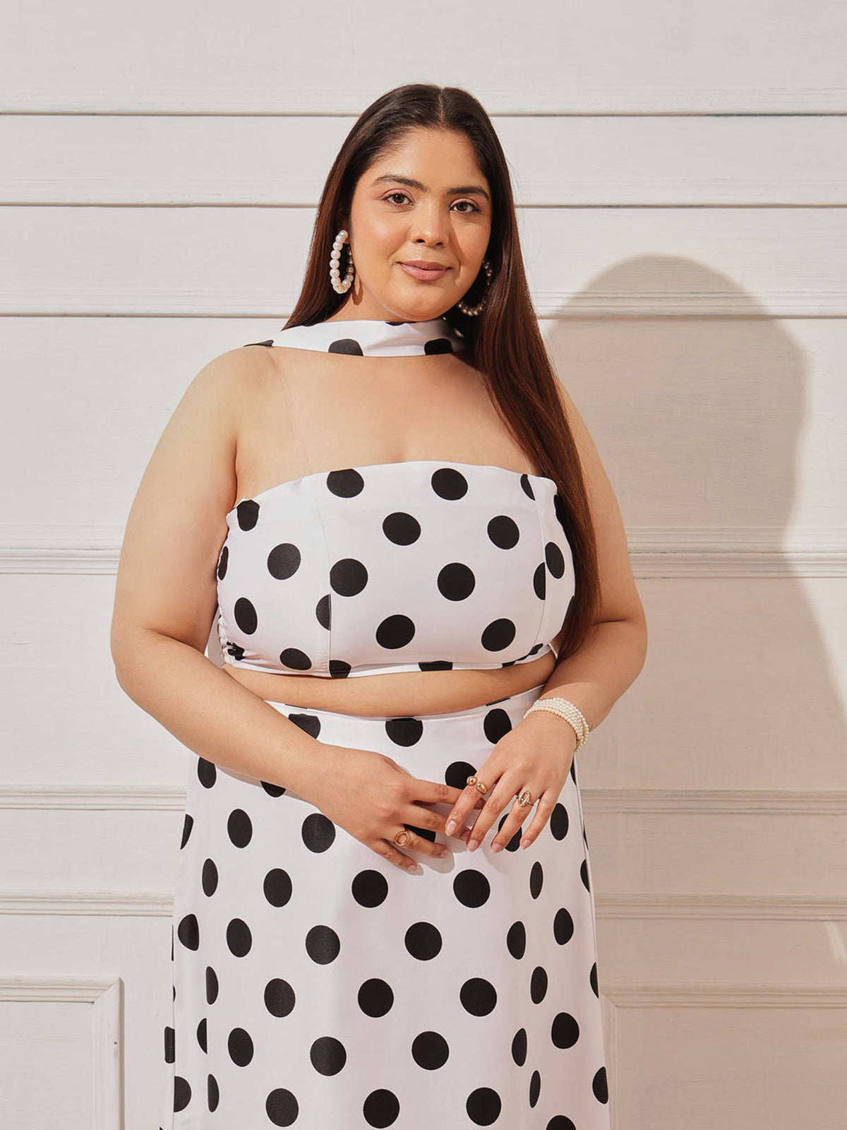 Women White Polka Dots Polyester Crop Top | CT61 - view 3
