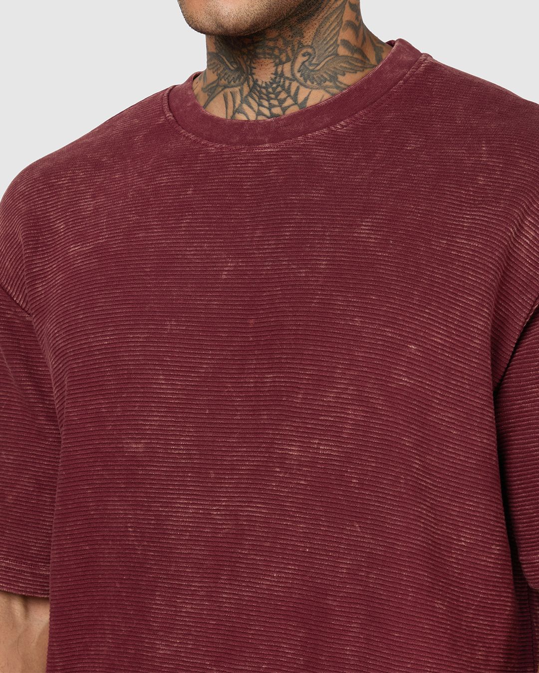 Men's Tawny Port Maroon Textured Oversized Acid Wash T-shirt Morrislane image 2