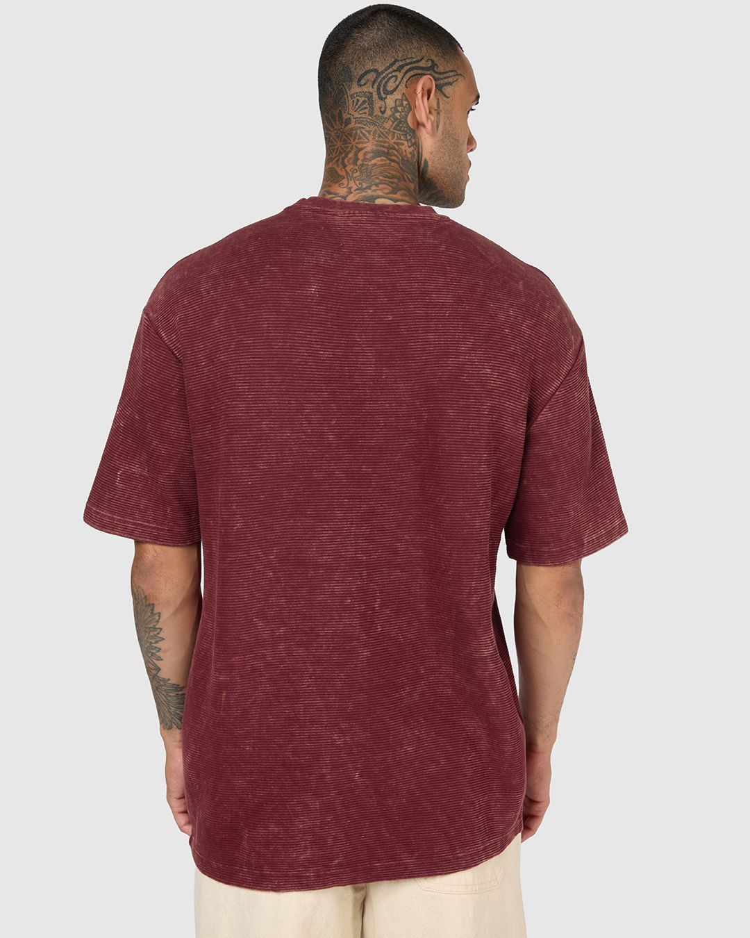 Men's Tawny Port Maroon Textured Oversized Acid Wash T-shirt Morrislane image 5