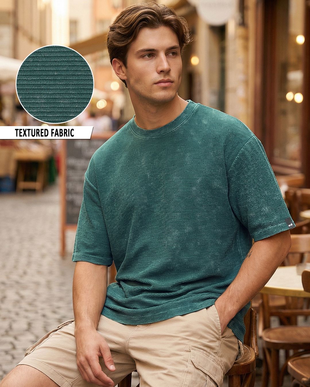 Men's Forest Green Textured Oversized Acid Wash T-shirt Morrislane image 1