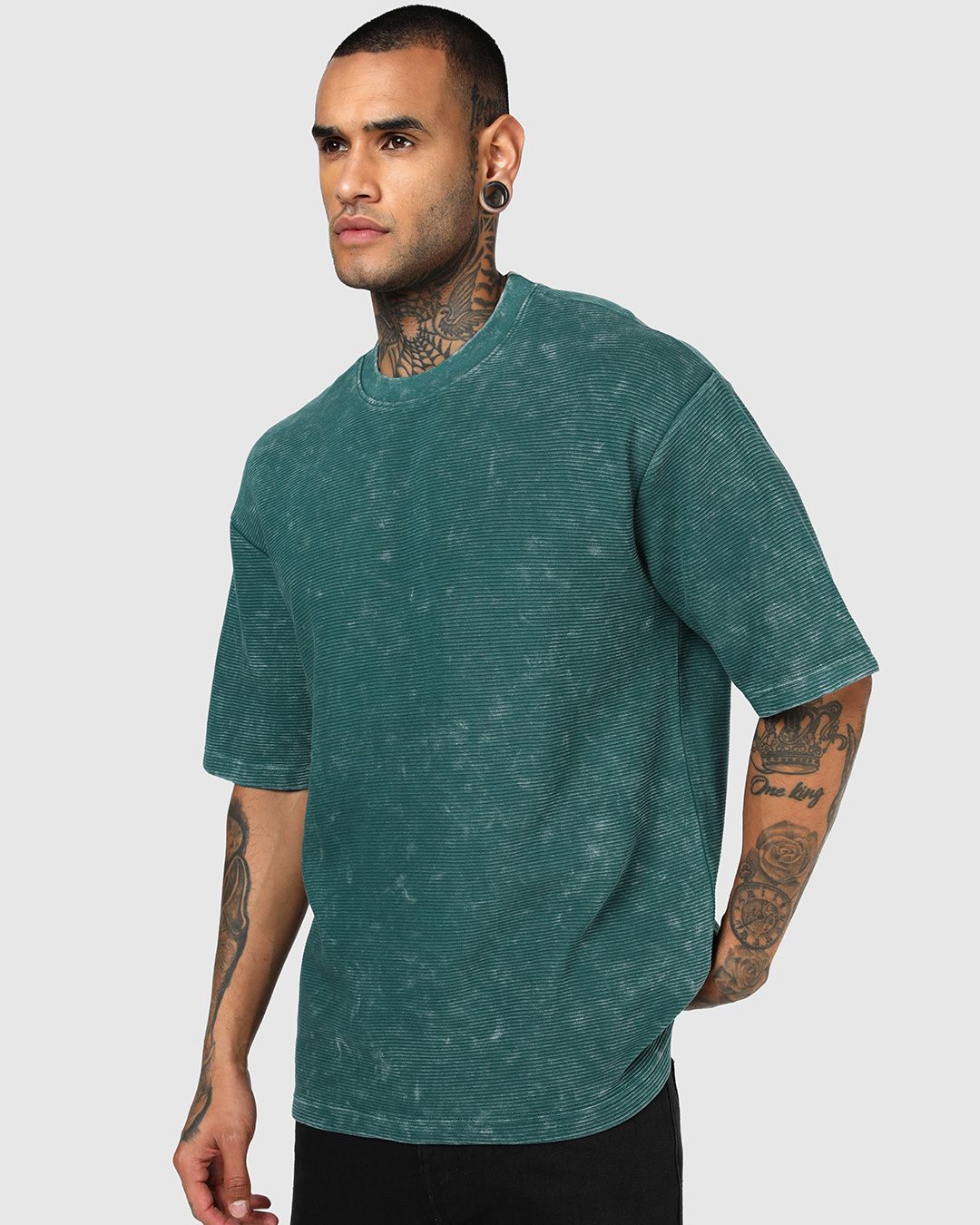 Men's Forest Green Textured Oversized Acid Wash T-shirt Morrislane image 2