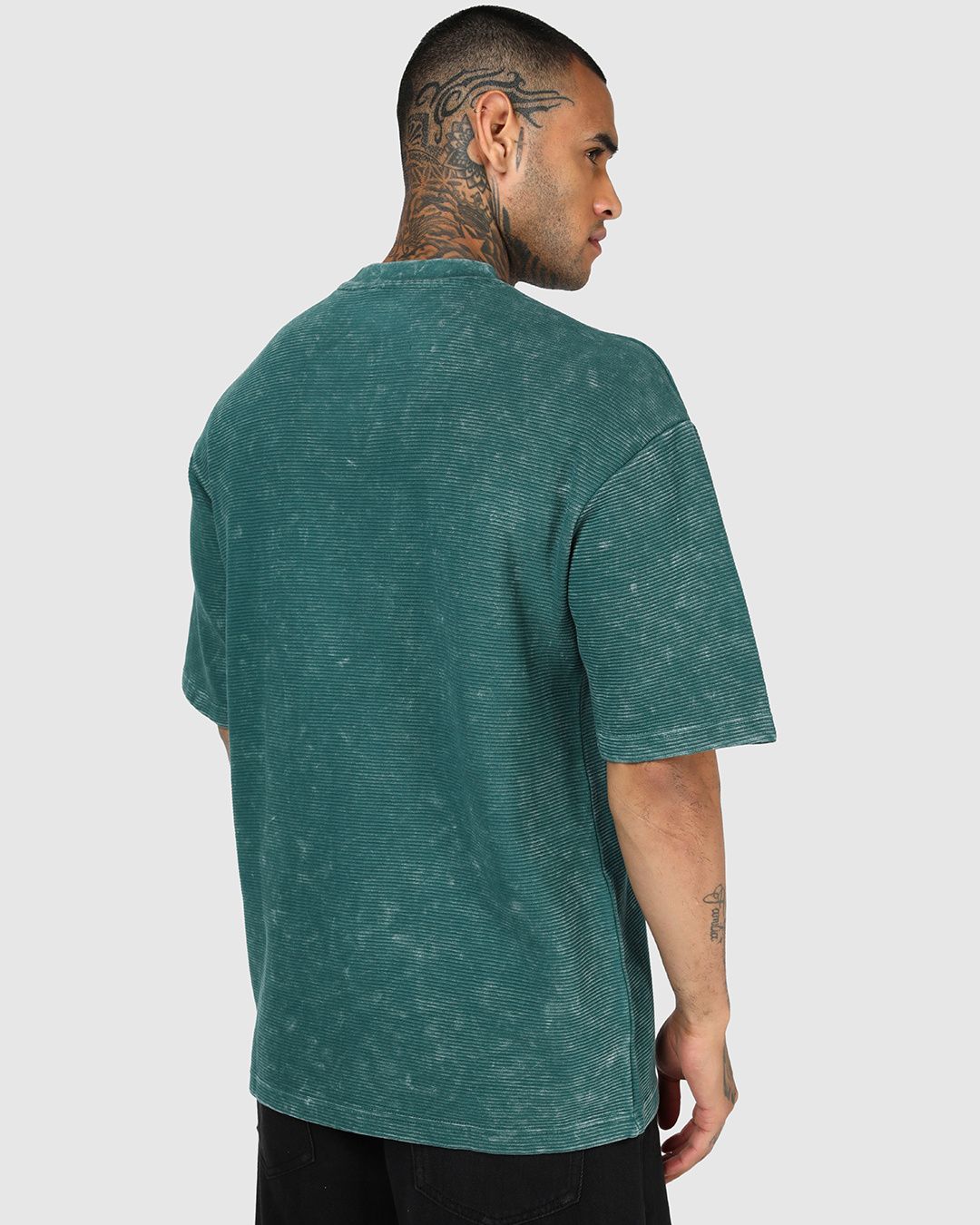 Men's Forest Green Textured Oversized Acid Wash T-shirt Morrislane image 4