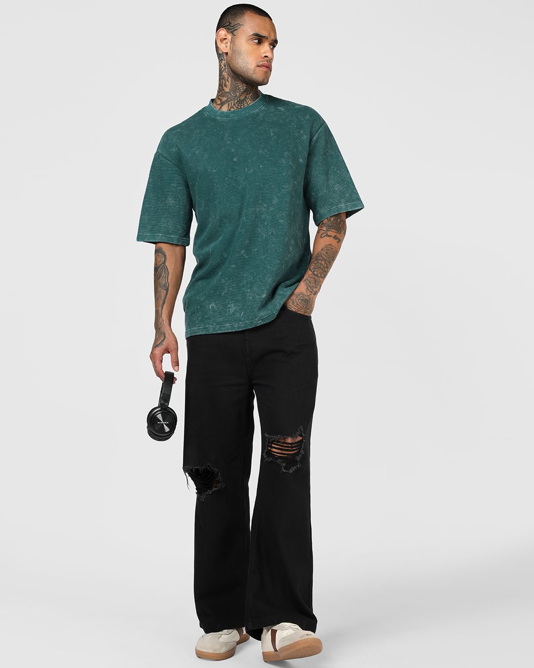 Men's Forest Green Textured Oversized Acid Wash T-shirt Morrislane image 5