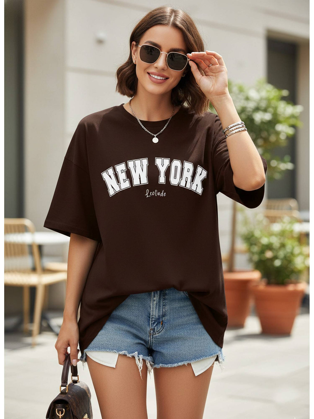 Cotton Blend Printed Oversized Crew Neck Pink T-Shirts | TS56 - view 26