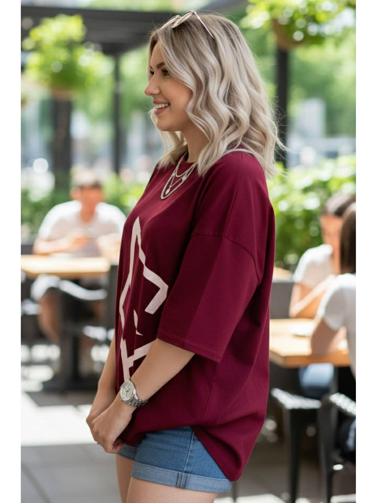 Cotton Blend Printed Oversized Crew Neck Pink T-Shirts | TS56 - view 47