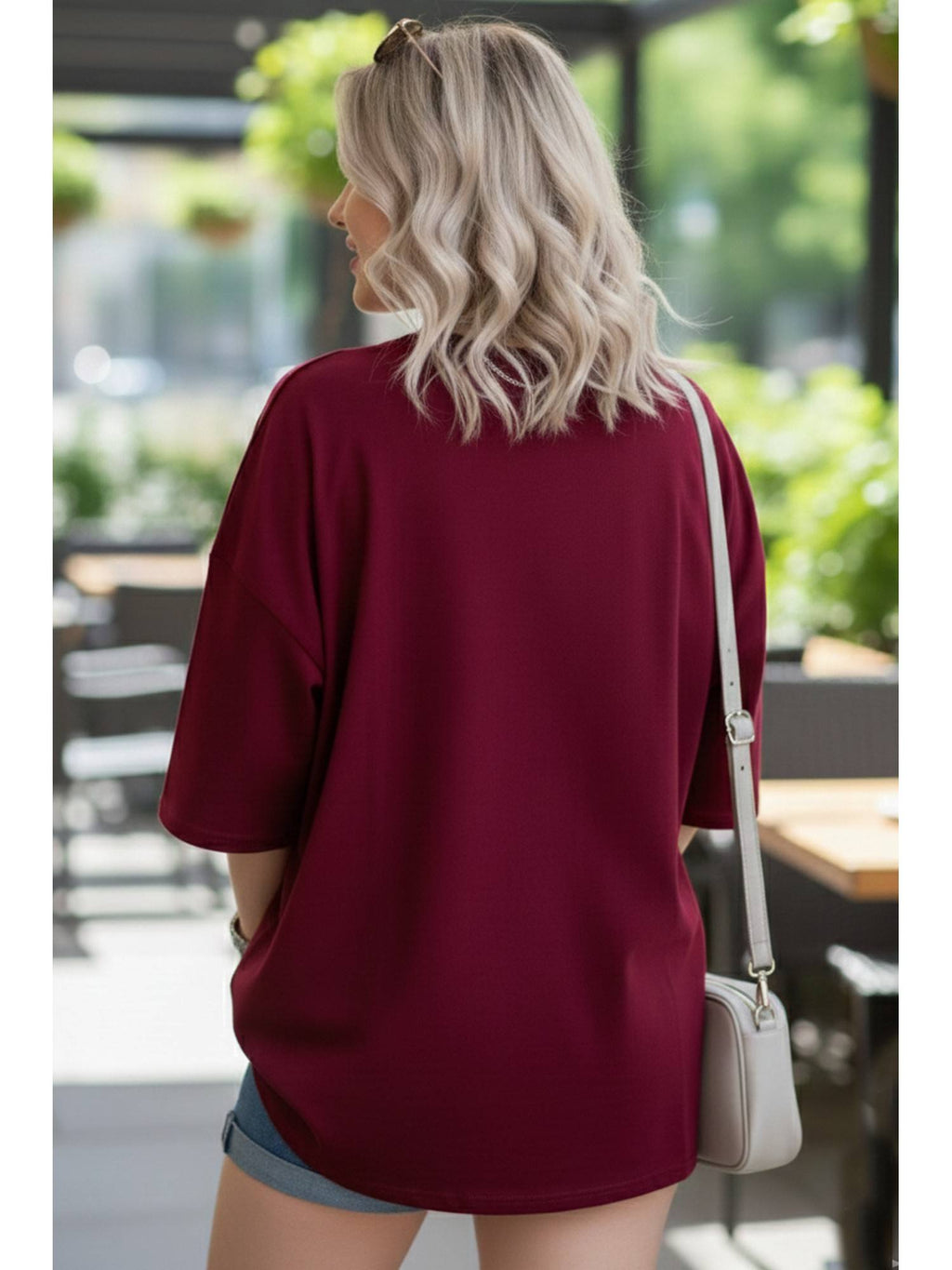 Cotton Blend Printed Oversized Crew Neck Pink T-Shirts | TS56 - view 48