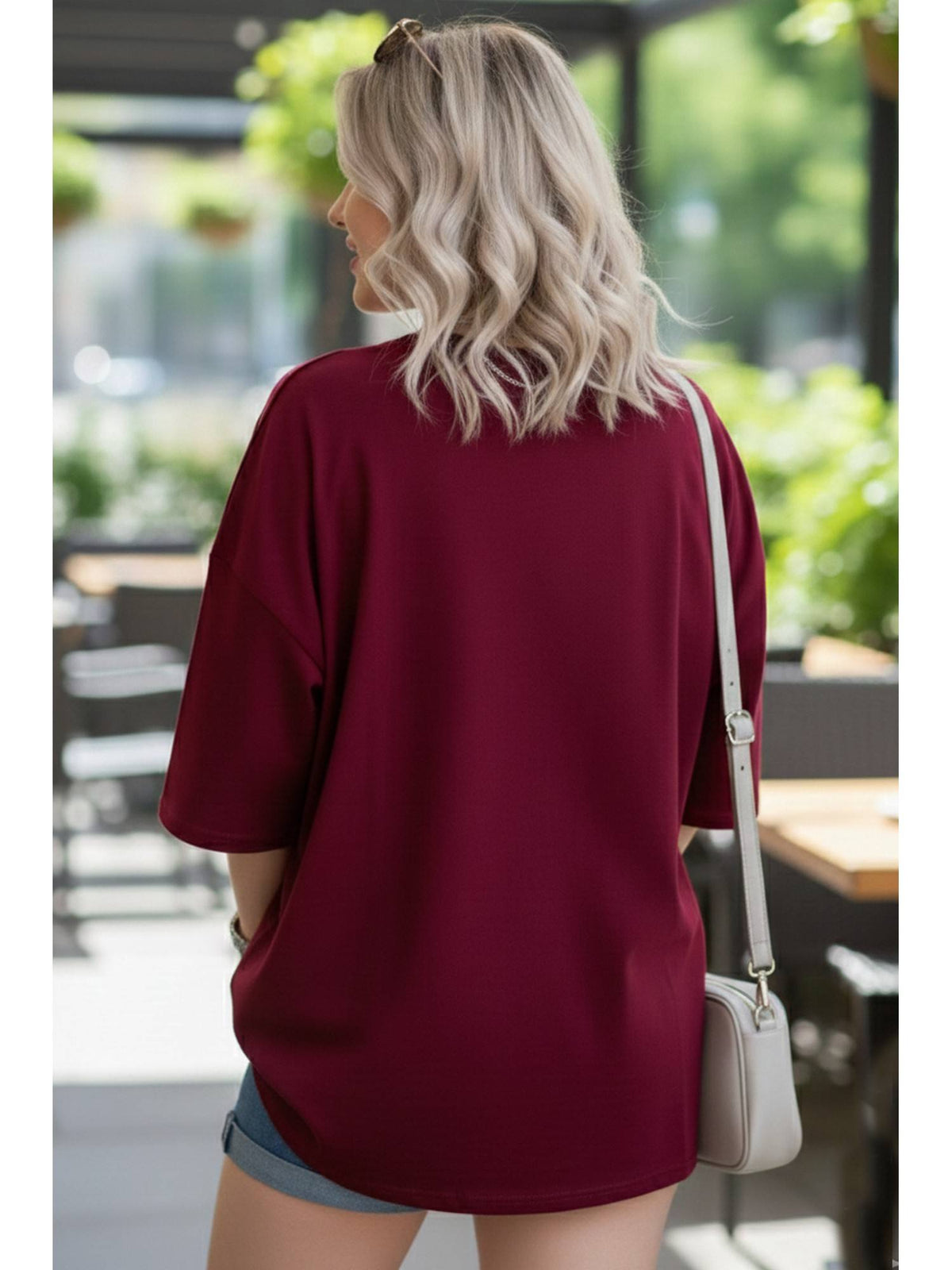 Cotton Blend Printed Oversized Crew Neck Pink T-Shirts | TS56 - view 48
