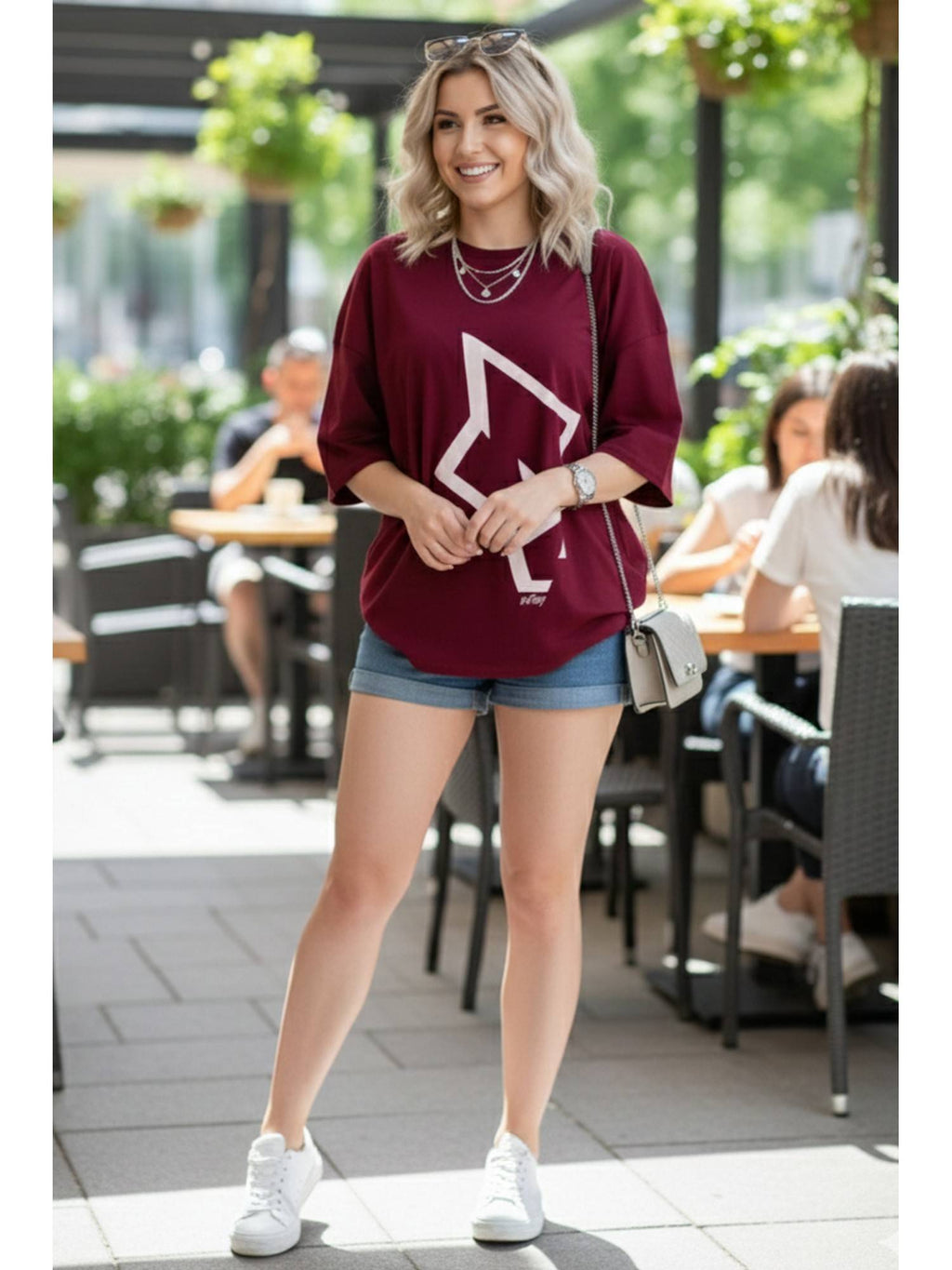 Cotton Blend Printed Oversized Crew Neck Pink T-Shirts | TS56 - view 49