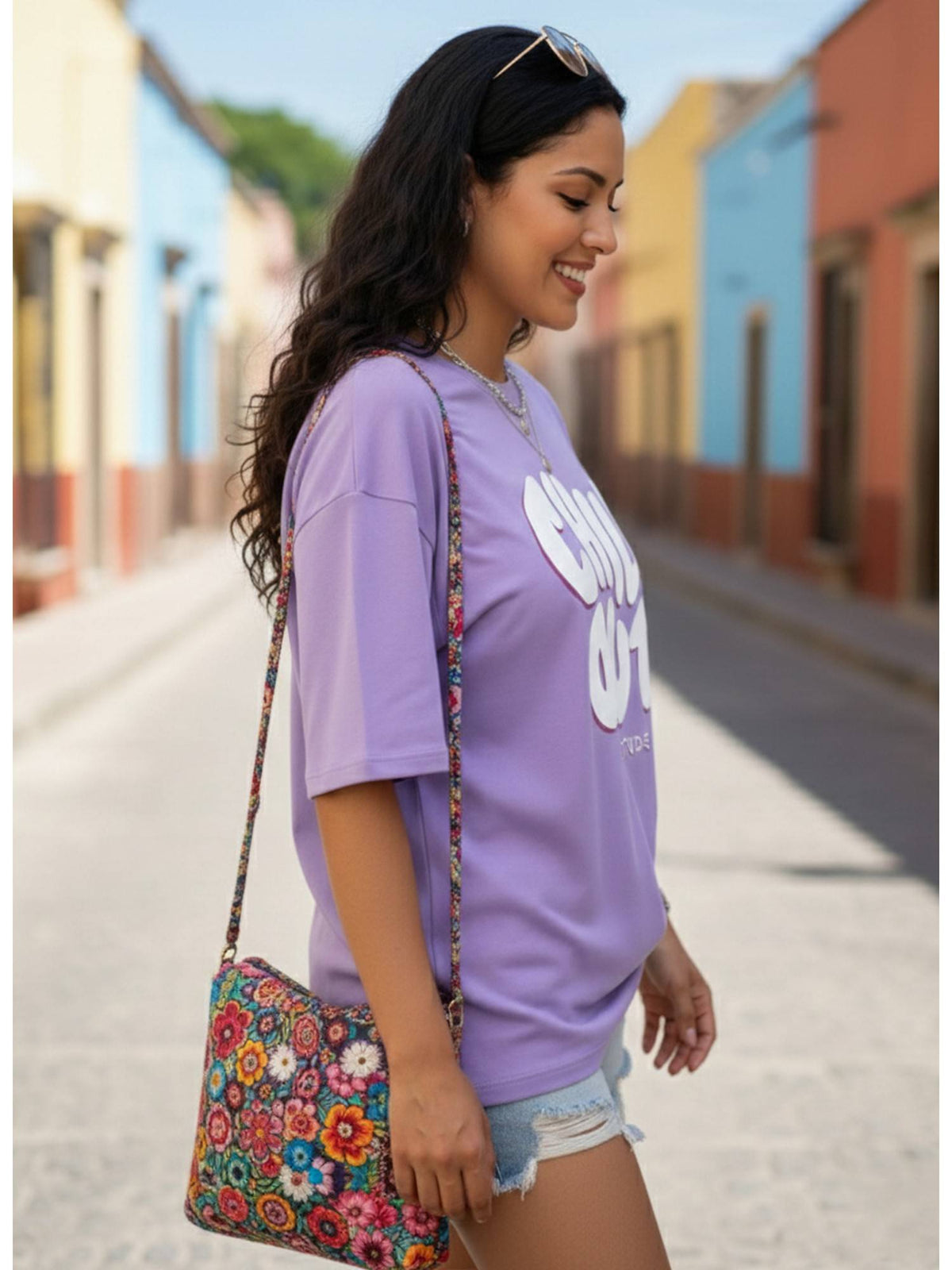 Cotton Blend Printed Oversized Crew Neck Pink T-Shirts | TS56 - view 39