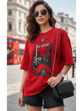 Printed Womens Round Neck Navy Blue T-Shirt | TS56 - view 21