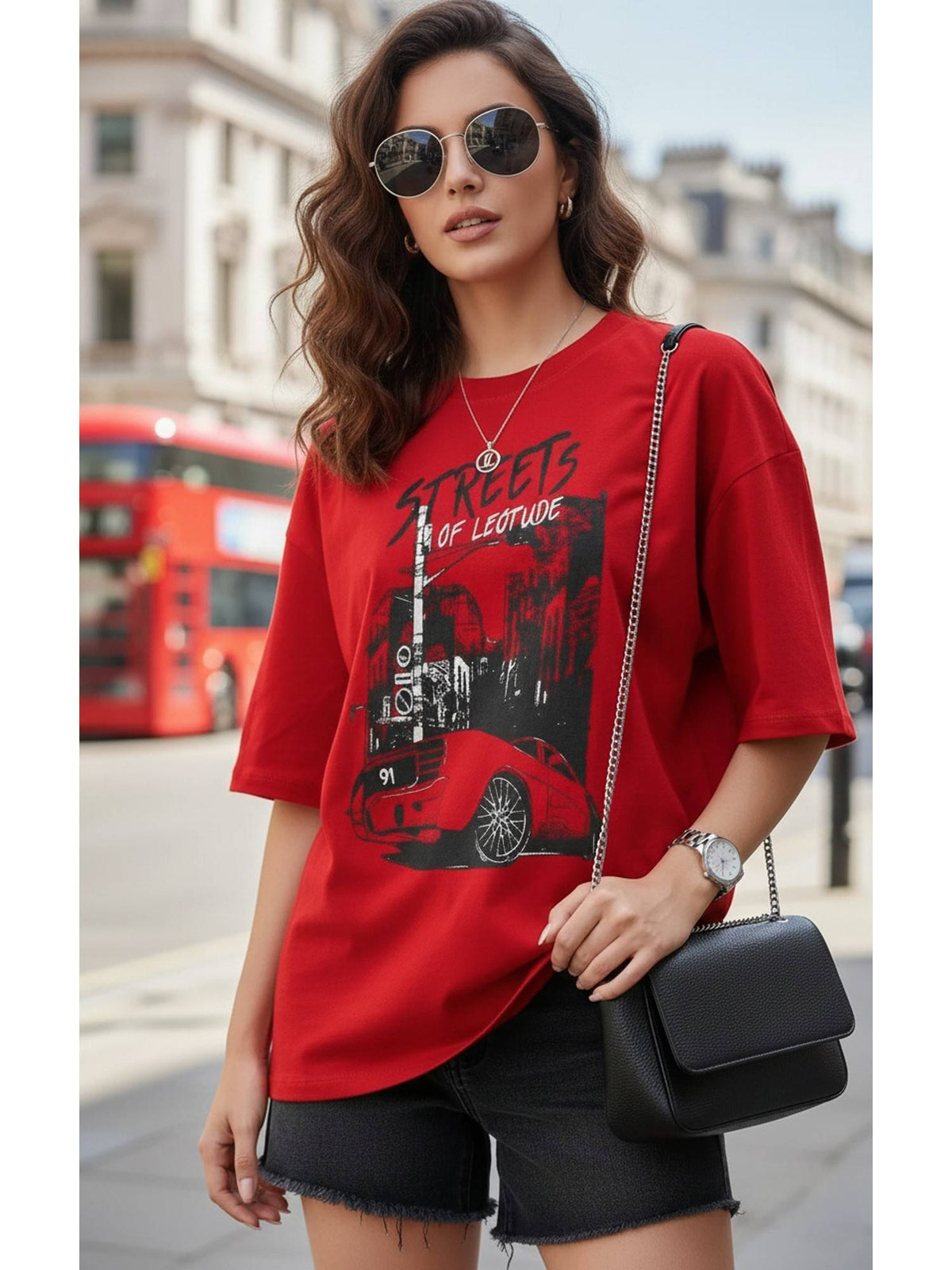 Printed Womens Round Neck Navy Blue T-Shirt | TS56 - view 21