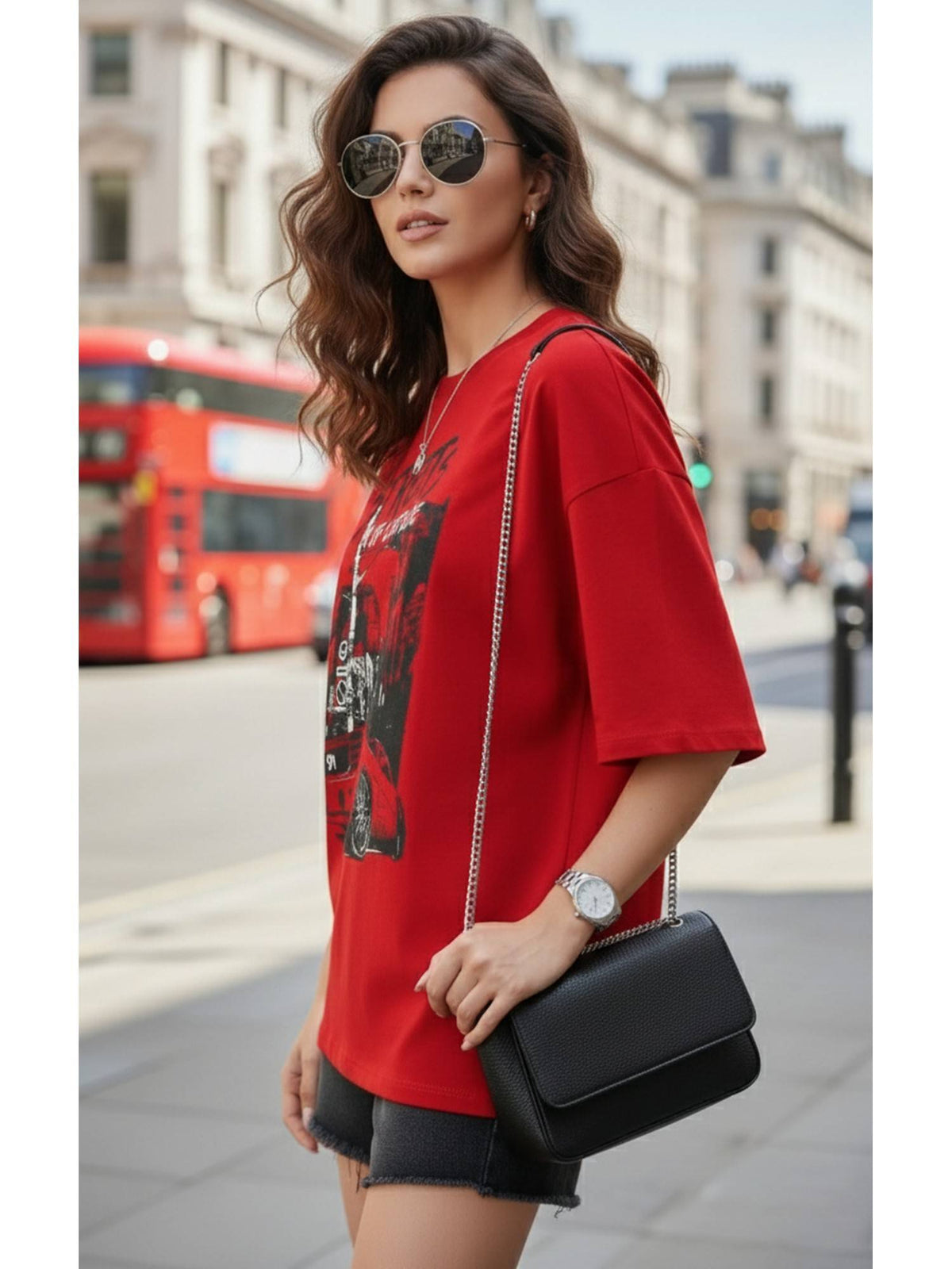 Printed Womens Round Neck Navy Blue T-Shirt | TS56 - view 22