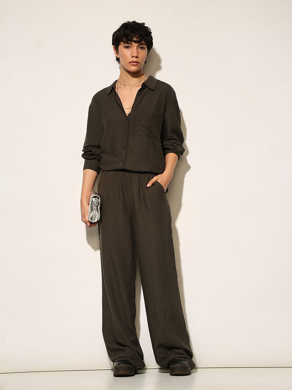 Moss Green Linen Blend Pants