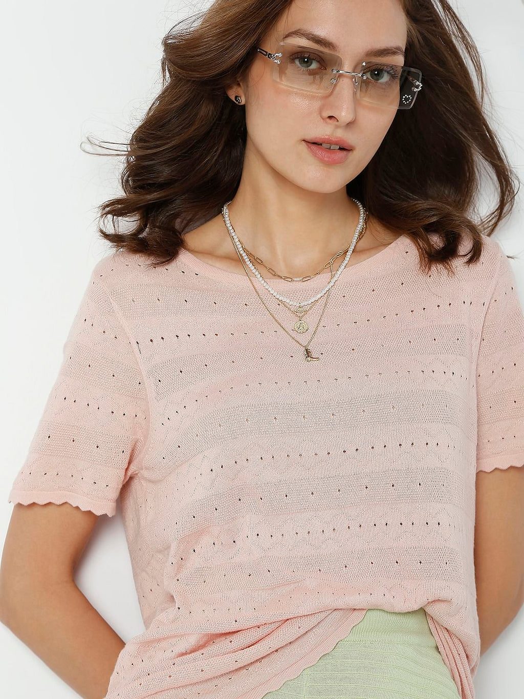 Coral Flat Knit Textured T-Shirt
