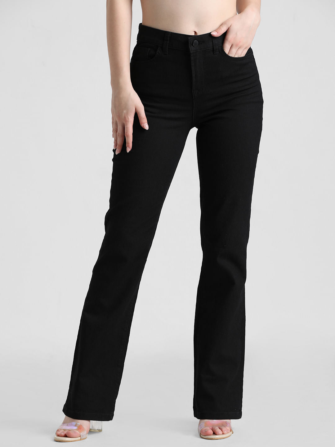 Black High Rise Flared Jeans