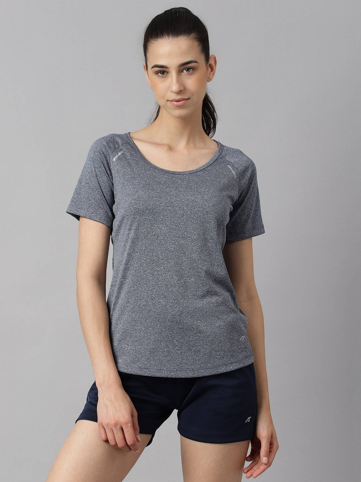 Women Grey Heather Anti Static Slim Fit Round Neck Distance Training T-Shirt | TT89 - view 1