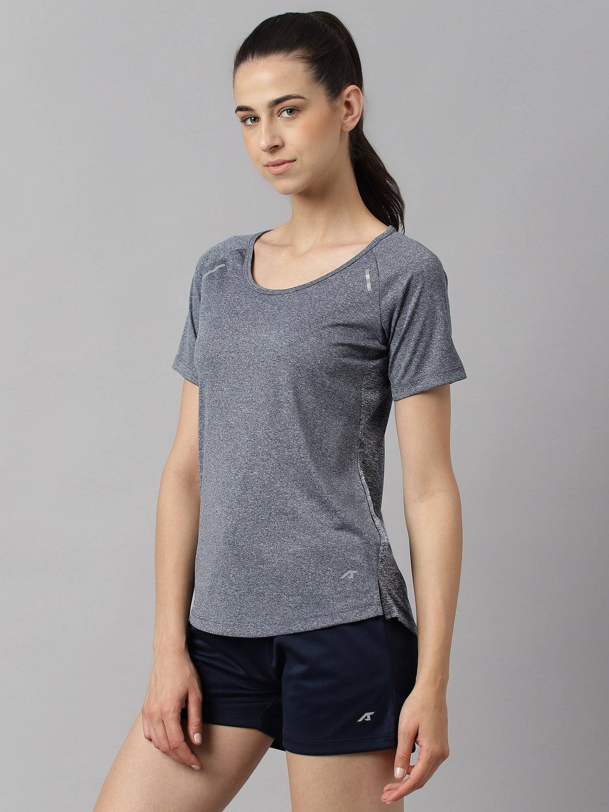 Women Grey Heather Anti Static Slim Fit Round Neck Distance Training T-Shirt | TT89 - view 3