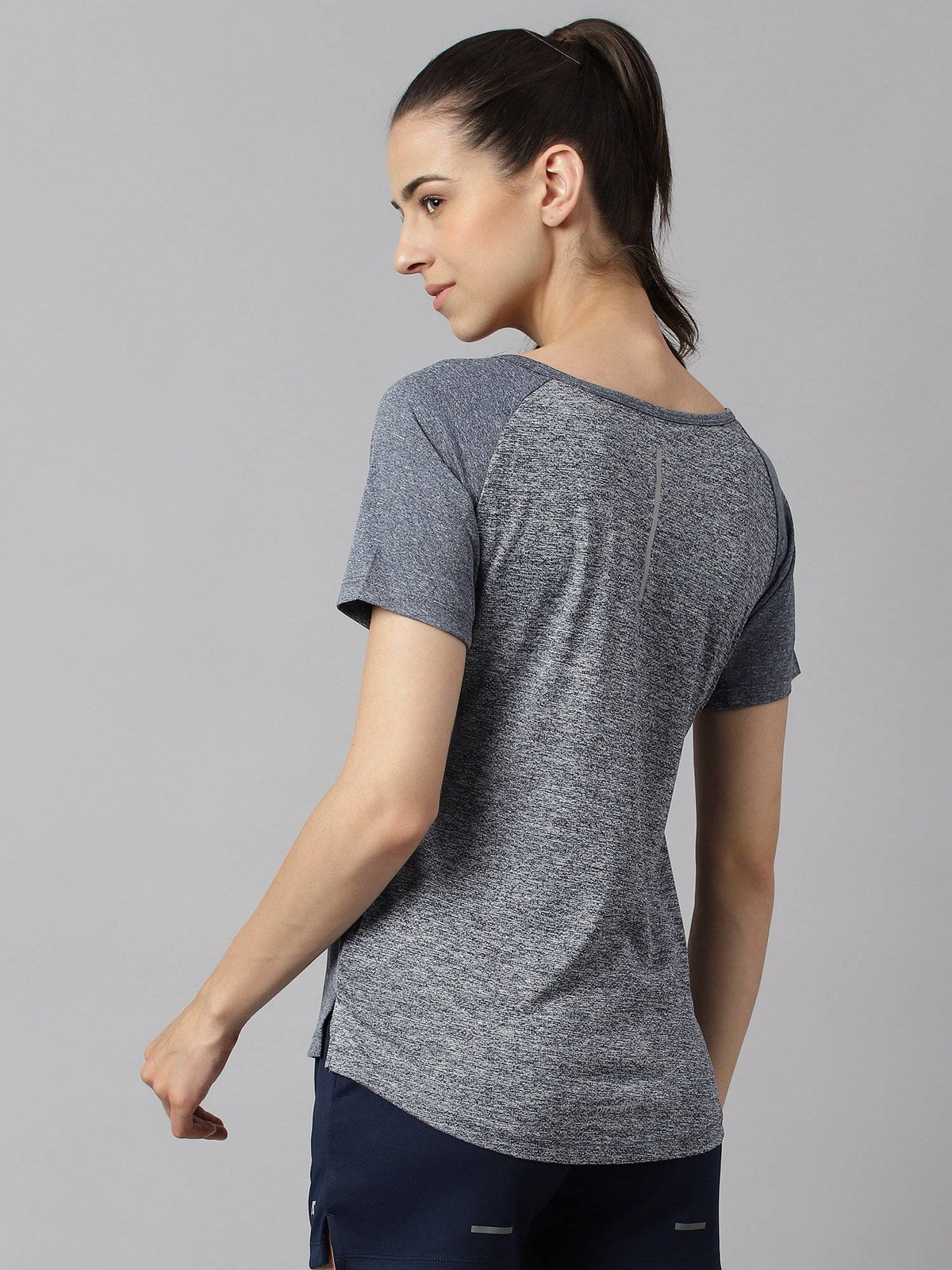 Women Grey Heather Anti Static Slim Fit Round Neck Distance Training T-Shirt | TT89 - view 4