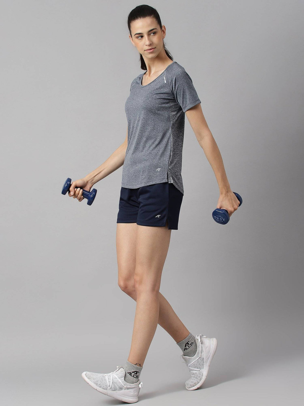 Women Grey Heather Anti Static Slim Fit Round Neck Distance Training T-Shirt | TT89 - view 5