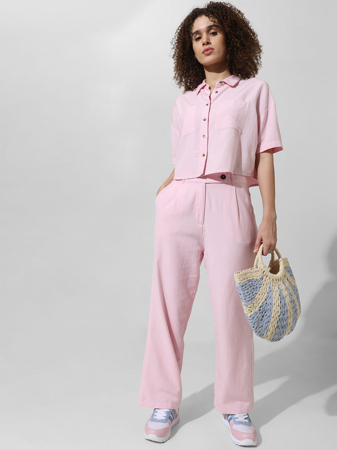 Pink High Rise Co-Ord Set Pants