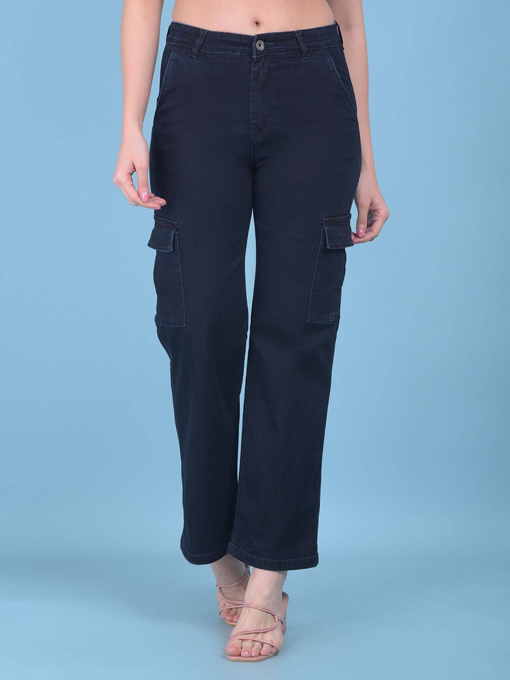 Women Navy Blue Solid Straight Legged Jeans | ST23 - view 1