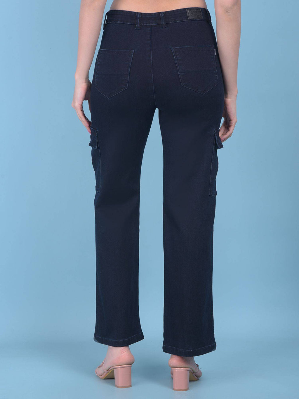 Women Navy Blue Solid Straight Legged Jeans | ST23 - view 2