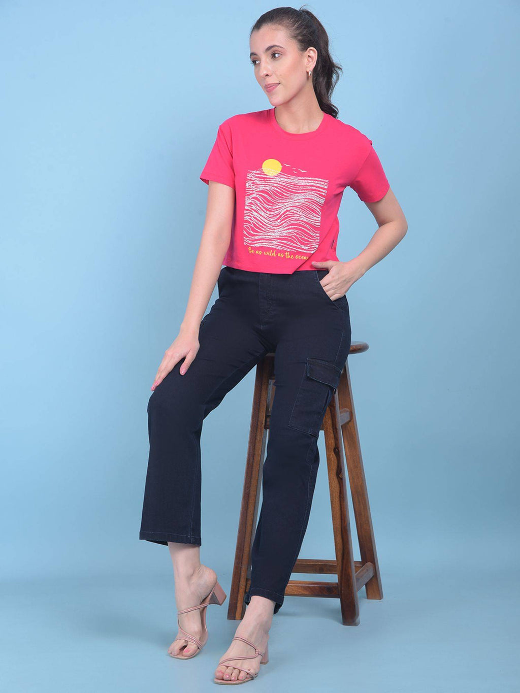 Women Navy Blue Solid Straight Legged Jeans | ST23 - view 3