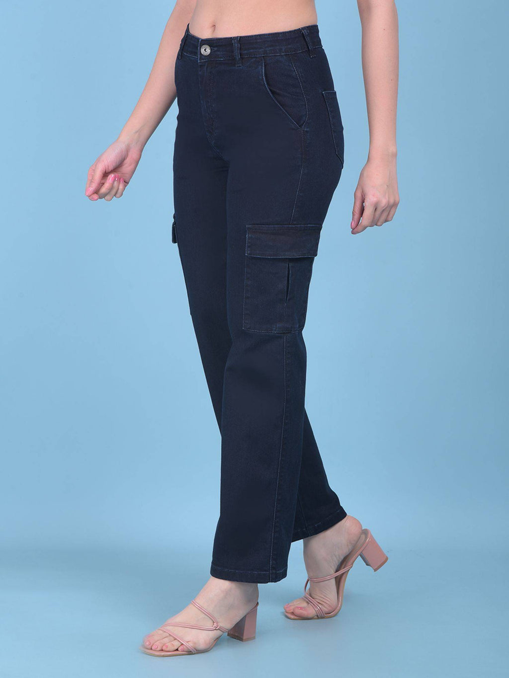 Women Navy Blue Solid Straight Legged Jeans | ST23 - view 4