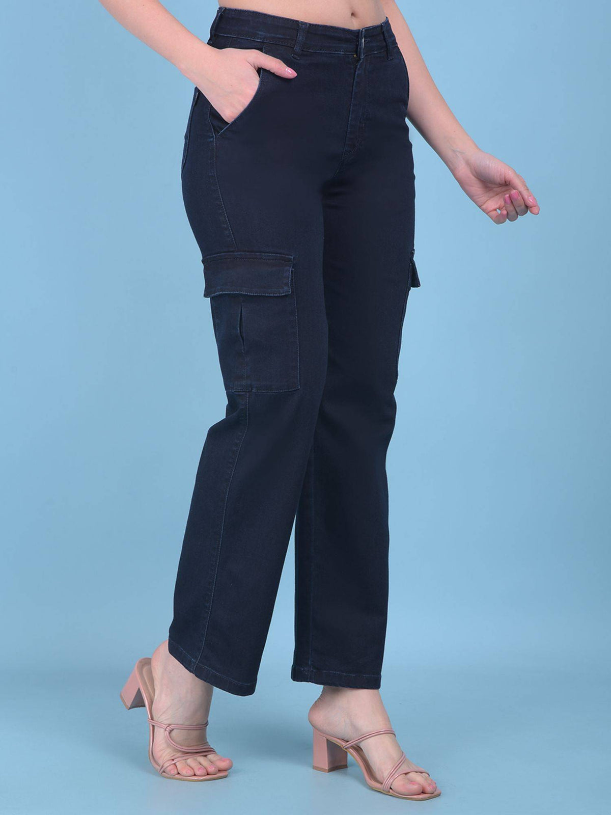 Women Navy Blue Solid Straight Legged Jeans | ST23 - view 5