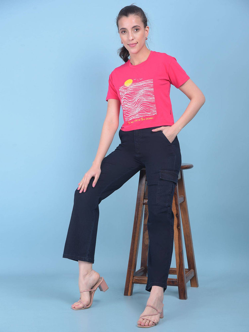 Women Navy Blue Solid Straight Legged Jeans | ST23 - view 7